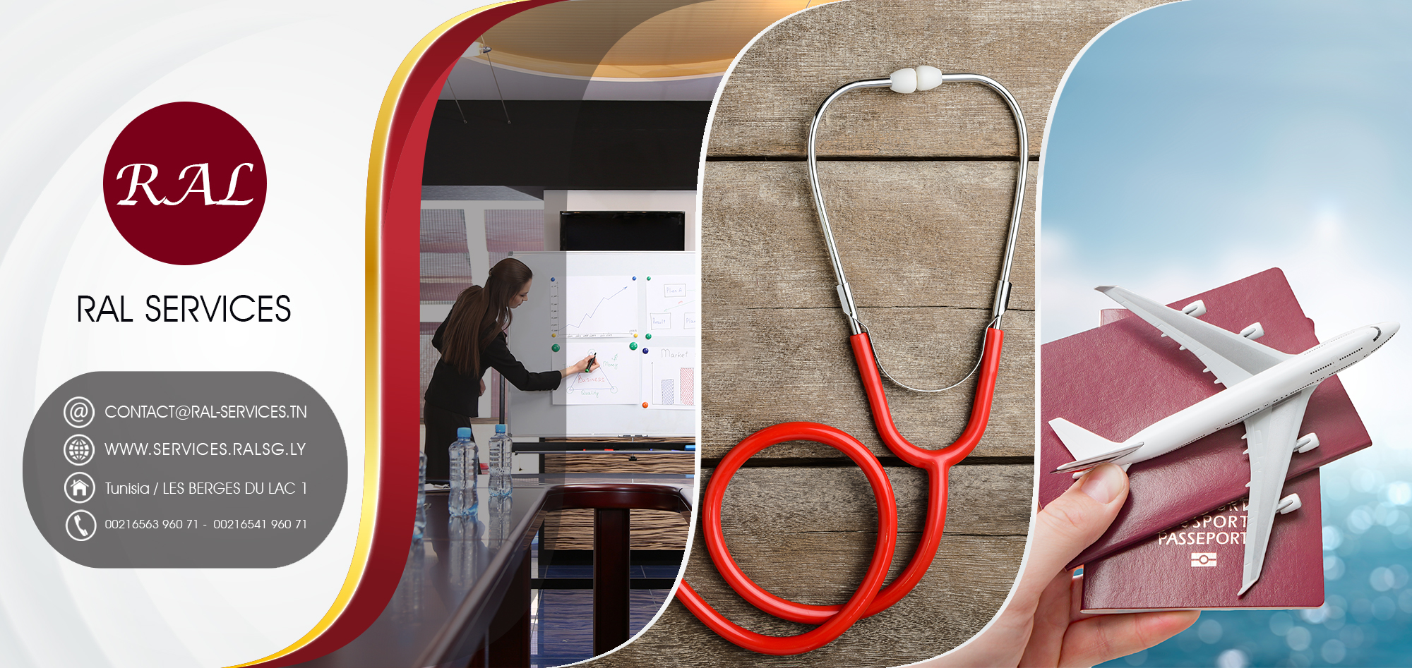 مجموعة رال للخدمات شركة رال للسفر والسيــاحه شركة رال للخدمات الاعلامية شركة رال للخدمات شركة السوار لتقنية المعلومات المكتب الرئيسي _ مصراتة شارع طرابلس هاتف :‎0512663201 نقال : 0945107675 0945107674 مكتب طرابلس _ برج طرابلس مكتب 22 برج (2) هاتف :‎00218213351433 نقال : ‎00218945107677